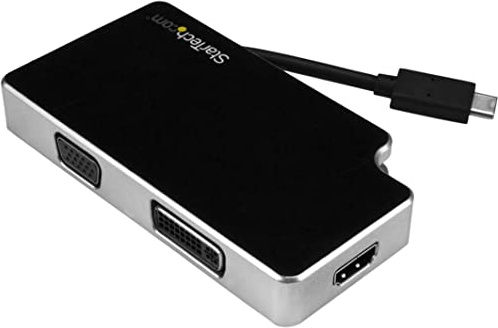 StarTech.com Adaptador de Viajes A/V 3-en-1 USB-C a VGA, DVI o HDMI - 4K - Mini Docking Station Adaptador USB Type-C