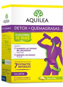 AQUILEA | Detox + Quemagrasas Forte |10 Sticks Solubles | Sabor Piña | Neutralizar y Eliminar Toxinas | Complemento Alimenticio
