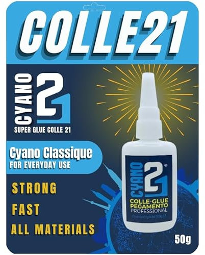 Super Glue Cyano Colle21 50g | Colle Cyanoacrylate Ultra-Forte Grand Format – Séchage Express – Précision Pro – Multi-Matériaux & Application Fluide