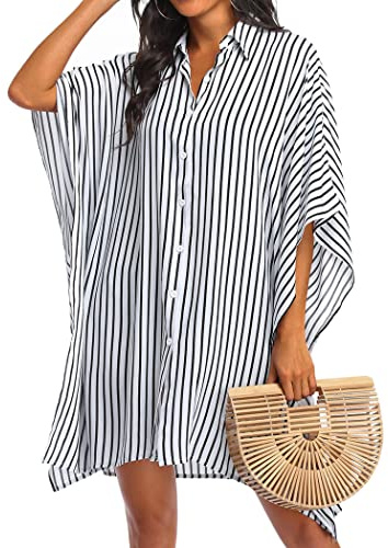 Ekouaer Bikini Cover Ups Swimsuit Beach Cover Up Summer Button Down Beach Shirt Coverups,Large