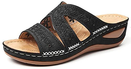 Syfinee Damsandaler, kilklack öppen tå sandaler, ortopediska bågstöd sandaler sommar tjocka plattformssandaler kvinnor broderade sandaler