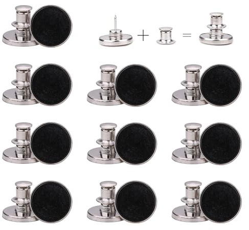 Weddecor 17mm No-Sew Jean Button Replacements, Instant Fit Jeans Button Pins, Detachable Tool-Free Buttons, Reusable Instant Buttons for Denim Jeans, Jackets, Plain Black, 10pcs
