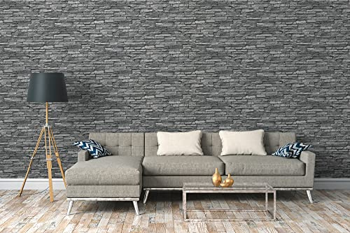 A.S. Création The Wallcover 385691 Self-Adhesive Wallpaper Stone Look Grey Black Furniture Film 3D 8 x 0.53 m Made in Germany