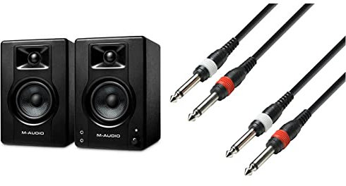 M-Audio BX4 4,5 Studio-Monitore High-Definition Monitor Lautsprecher Boxen, 120W - Paar & Adam Hall Cables K3TPP0100 Audiokabel 2 x 6,3mm Klinke Mono auf 2 x 6,3mm Klinke Mono 1m
