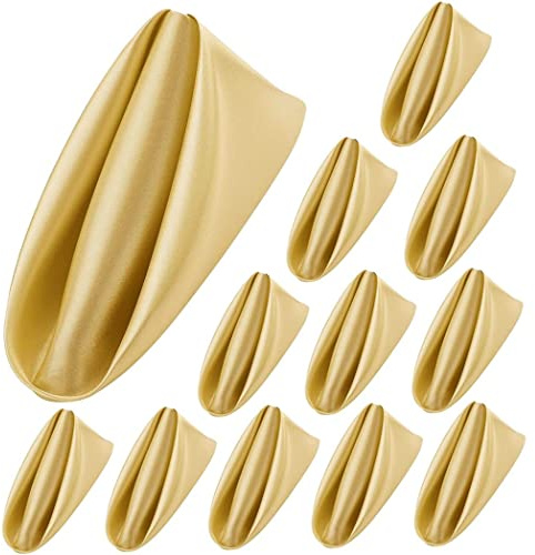 12 Pcs Golden Cloth Napkin Satin Napkin Reusable Table Napkins for Weddings Hotel Banquet Restaurant Dining Tables, 45cm x 45cm