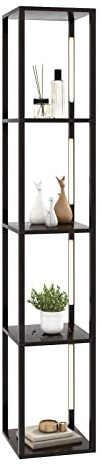 COSTWAY Lampada da Terra con Mensola, Lampadine LED Dimmerabili a 3 Livelli e Poli LED Ruotabili, Piantana Lampada da Terra per Soggiorno, Studio e Camera da Letto (Nero)
