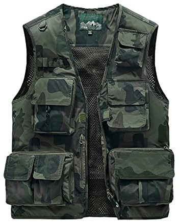 Sukany Men's Leisure Outdoor Work Safari Fishing Travel Cargo Vest Jacket Photo Mesh Waistcoat Multi Pockets