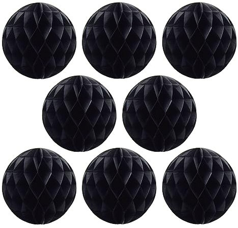 Ruidee 8 Stück Papier Wabenbälle 20cm Honeycomb Balls Pompons aus Seidenpapier Wabenpapier Papierkugeln Hängende Dekoration für Party Hochzeit Geburtstag (8in/Black)