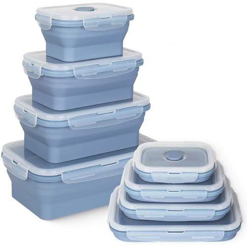 Hooolee® 4er-Set Faltbare Frischhaltedosen, Aufbewahrungsbehälter mit Deckel Bento Box aus Silikon Faltbare Brotdose Behälter für Mikrowelle, Kühl- und Gefrierschrank, Lunchbox