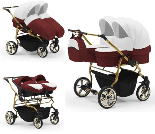 Zwillingskinderwagen 4 in 1 Duet Lux Goldedition inkl. Autositze - 13 Teile - in 20 Farben