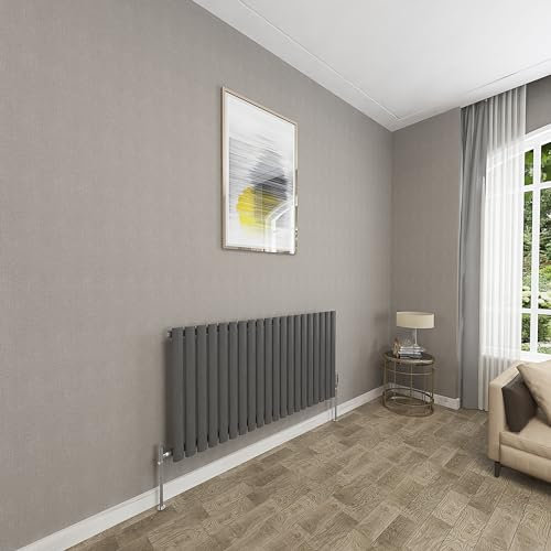 Sky bathroom | 600x1180mm - Modern Anthracite Horizontal Single Panel Oval Column Radiator Central Heating Designer Radiator