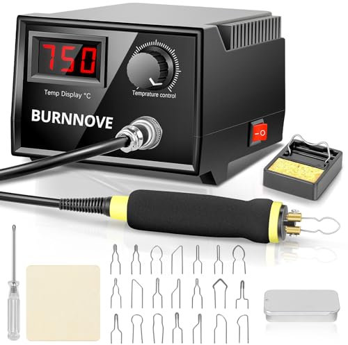 BURNNOVE Brandmalerei Set mit Digitalanzeige 100℃-750℃ Einstellbare Temperatur 21-teilig Spitzen Brandmalkolben für Holz, Leder und Kürbis Holzschnitt