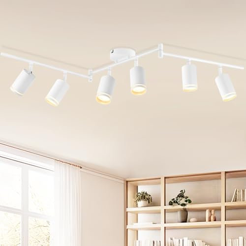 GeyouLux Deckenstrahler LED 6 Flammig, LED Deckenleuchte Schwenkbar, GU10 Deckenlampe Strahler Deckenspot, Modern Spot Lampe Wandstrahler Weiß für Wohnzimmer Schlafzimmer Küche (Ohne Leuchtmittel)