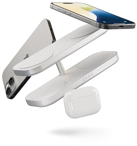 Zens Quattro Pro 4, Trådlös laddare, 15 W, Vit | MagSafe och Qi2 15 W trådlös laddare för iPhone/AirPods, inkluderar 65 W strömadapter (EU/UK/US) och 1,5 m integrerad kabel