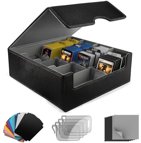 JNLODGE Scatola portaoggetti per carte collezionabili, oltre 3000 MTG, custodia in pelle PU con 24 divisori colorati e 4 supporti per carte YuGiOh, TCG, carte magiche e organizer per carte sportive