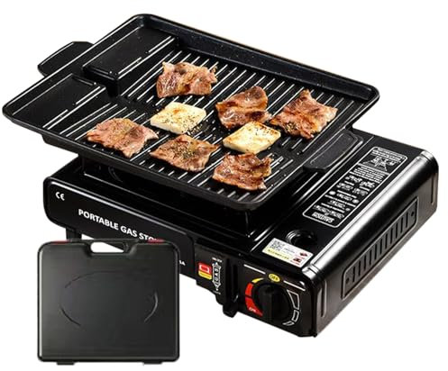 Réchaud À Gaz Portable À Double Combustible, Double Usage Camping Rechaud Gaz, Réchaud Deux En Un, Peut Être Utilisé Avec Du Butanes, Avec Boîte De Rangement Et Anneau Coupe-vent, 13.38×11.02×4.33in