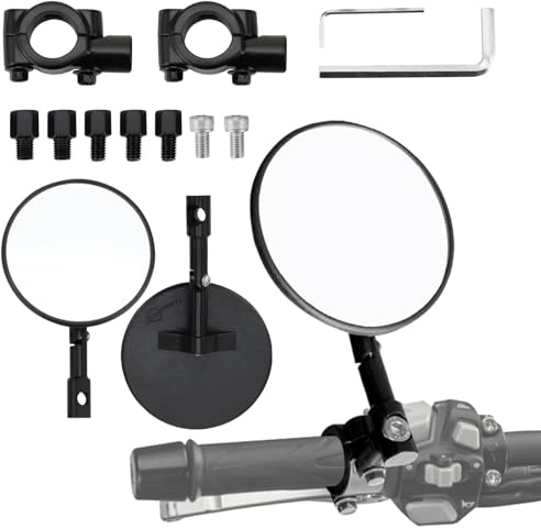 FormiPow 2 Stück Lenkerendenspiegel e-geprüft, 360° Drehbar Motorrad Spiegel mit 22mm Spiegel Halterungen, supermoto spiegel, 7/8 Runde Lenkerspiegel Kompatibel mit Scooter, Roller, ATV Moped