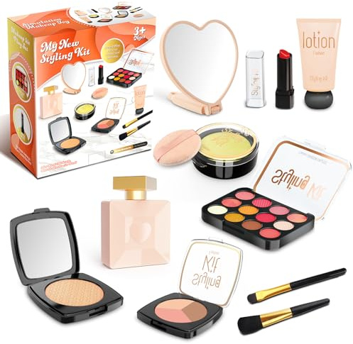 Vattikam Kit Trucco Finto per Bambine | Set Cosmetici Sicuri Non Tossici con Rossetto, Specchietto e Pennelli - Ideale per Bambine dai 3+ Anni (Nero)