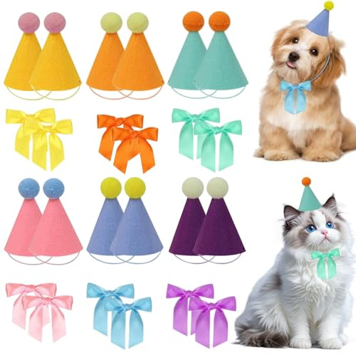 12 Stück Partyhüte für Kuscheltiere Mini Partyhüte in Sanften Farben Pompons Mini für Kuscheltiere Geburtstagsmützen Party Hüte für Hunde,Katzen,Kaninchen und Stofftiere,Niedliche Tierparty