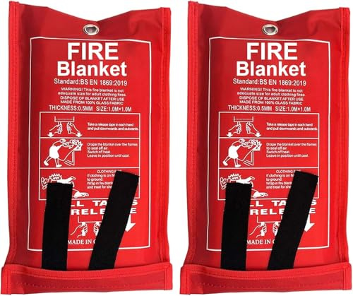 Coperta antincendio di emergenza, 1 m x 1 m, in fibra di vetro ignifuga, con custodia morbida e passanti, per cucina, casa, magazzino, ufficio, auto, camino e campeggio (2)