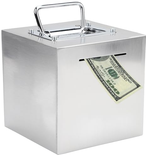 Stainless Steel Metal Piggy Bank, 15cm Large Capacity Savings Box, Suitable For Saving Cash