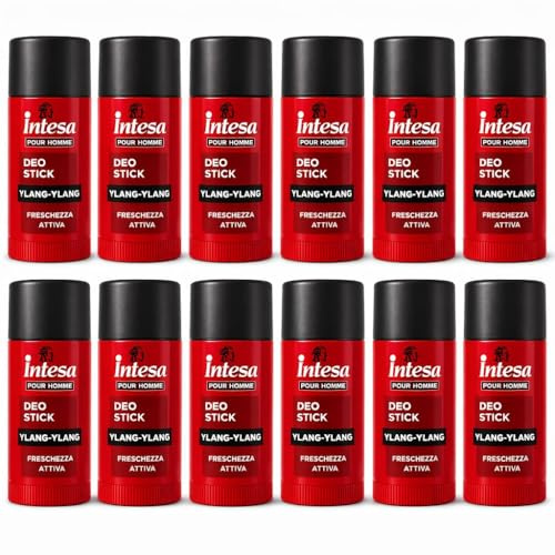 Deo Stick Pour Homme Ylang-Ylang Multipack 12 Pezzi da 75ml– Deodorante Uomo Freschezza Attiva, Protezione Anti-Odore Lunga Durata, Formula Delicata per Uso Quotidiano, Palestra e Viaggio