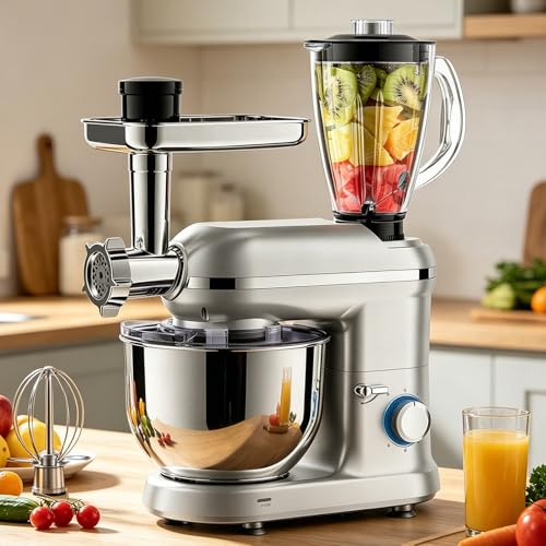 lilishangmao Impastatrice Planetaria 5 in 1, 5,5 Litri, con 6 velocità E Funzione Pulse per Un Controllo Preciso, Gancio Impastatore, Frusta Piatta, Frusta A Filo, Tritacarne E Frullatore per Succhi