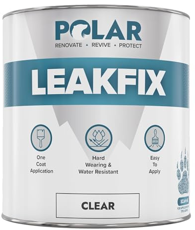 Polar Leak Seal Paint - Waterproof Roof Sealant for Leaks & Cracks - Seals and Protects Roofs, Gutters, & Drainpipes from UV Damage - Easy One Coat Application - Clear - 1L