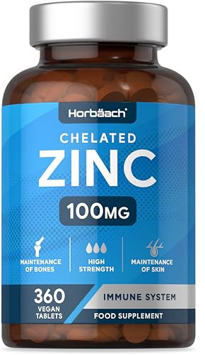 Zinc Tablets 25mg | (1 Year Supply) High Absorption Chelated Zinc | Immunity Support Supplements | 360 Vegan Tablets | by Horbaach