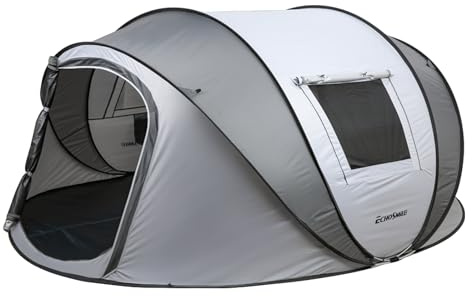 EchoSmile Instant Pop Up Camping Tent, 6 Person Easy Setup Tent, Water Resistant Dome, Portable with Carry Bag,White & Grey