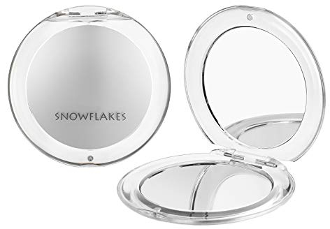 Doppelseitiger Taschenspiegel, Schneeflocken, 1x/10x, kleiner Taschenspiegel, Reise-Make-up-Spiegel mit 10-facher Vergrößerung, Handspiegel für Make-up-Tasche.