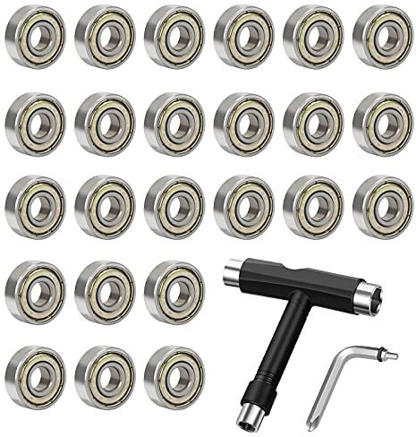 MEETANG 24pcs Kugellager Set, 608ZZ Skateboard Miniatur Lager aus Kohlenstoffstahl, 8x22x7mm Metall Double Shielded Rillenkugellager für Inlineskates, Rollschuhe, Skateboarding, Roller Inline Skates