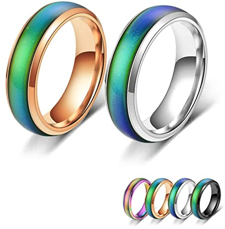 Bymivofun 2 stycken stämningsringar, temperaturkänslomässig ring, rostfritt stål färgförändring, stämning, för vän flickvän daglig fest födelsedag alla hjärtans dag årsdag, Rostfritt stål