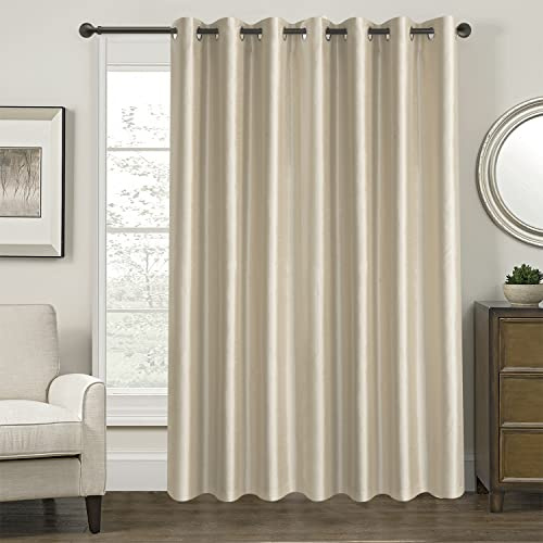 GYROHOME Extra Wide Blackout Curtain for Sliding Glass Door, Faux Silk Blackout Curtains (Beige Liner) Fully Lined Solid Window Treatment Drapes (1Panel,100x108inch,Light Glod)