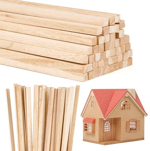 Balsa Wood Sticks, 50 PCS Square Wooden Sticks for Craft, Natural Wood Strips, Unfinished Dowling Rods for Art, DIY Projects & Woodcraft (6 x 6 x 300 mm)