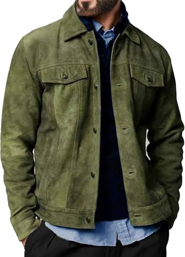 Reynolds - Chaqueta de piel de ante para hombre, color verde, verde, XL