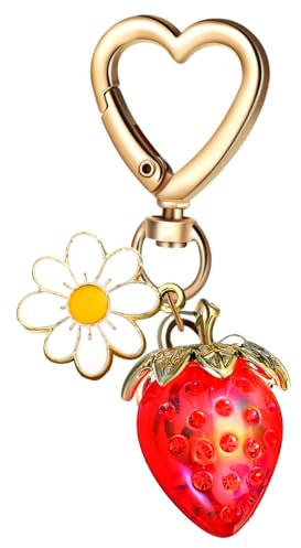 Holibanna Porte-Clés En Acier Inoxydable En Forme De Cœur Avec Pendentif Fraise Rouge Accessoire Kawaii Pour Femmes Décoration Élégante Pour À Main Et À