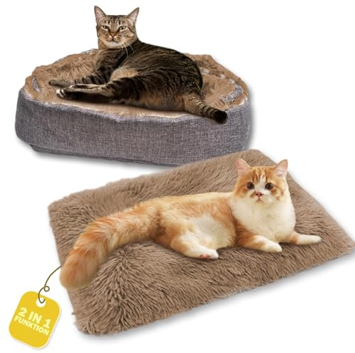 Fanchu Katzenbett, 2 in 1 Plüsch Weich Haustierbett, Katzensofa Flauschige Katzenbett Klein Hund Bett Haustierbett Katzendecke katzenbettchen Tierbett für Katzen und Kleiner Hund (braun)