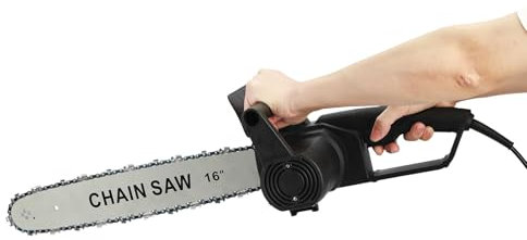 Qorkhogr Motosierra eléctrica de 16 pulgadas, sierra de cadena con cable de 2,6 kW, motosierra portátil doméstica de alta potencia para corte de árboles de madera con cadena templada, color negro