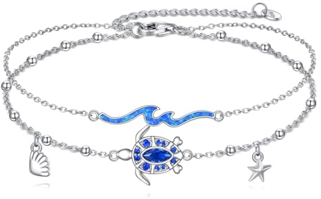 ONEFINITY Bracciale a forma di tartaruga marina, in argento Sterling 925, con onde di stelle marine, conchiglia marina, bracciale per donna, Eine Grösse, Argento sterling, Opale sintetico