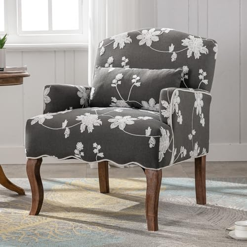 Ya-Home Fauteuil de Salon Vintage avec Pied en Bois et Oreiller Lombaire Fauteuil Rembouré Coussin Epais, Chaise avec Accoudoirs pour Salon, Gris
