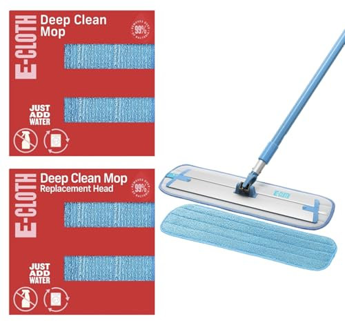 E-Cloth Deep Clean Mop with Extra Replacement Head, Microfibre, Perfect Floor Cleaner for Hardwood, Laminate, Tile and Stone Flooring, Washable and Reusable