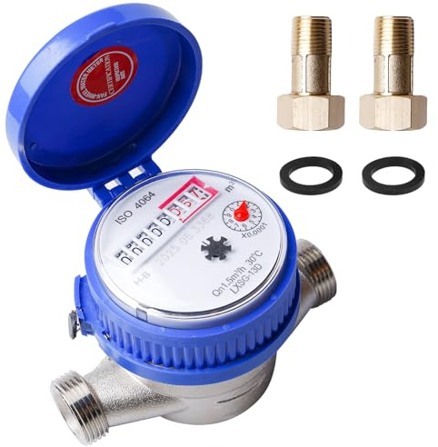 Contador de agua para jardín, 1/2 pulgadas, calibrado, para el hogar, con grifos y cubierta protectora, juego de contador de agua para jardín y hogar