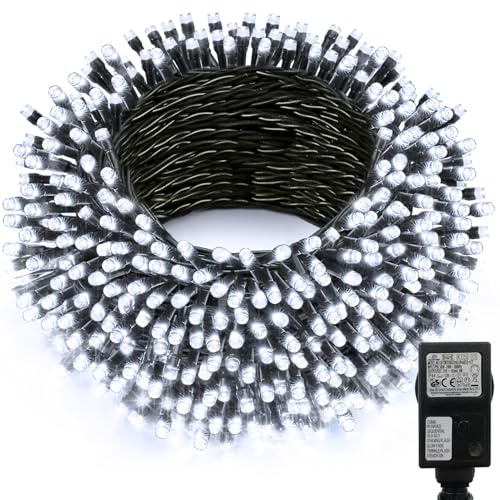 CCILAND Ghirlanda di luci a LED da 20 m, 200 LED, 8 modalità, timer, spina, impermeabile, cavo verde scuro per albero di Natale, decorazione da giardino (bianco)