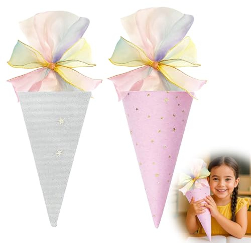 YOFDAL 2 Stück mini schultüte, Kleine schultüte, Zuckertüte,Weiß + Rosa