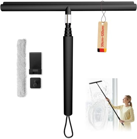 LORESJOY Tergivetro per Doccia, Retrattile 30-120cm Tergicristallo Doccia Silicone, Lavavetri Doccia, Pulisci Vetro Doccia, Tiracqua Vetro per Doccia Finestre Bagno Specchi(Nero)