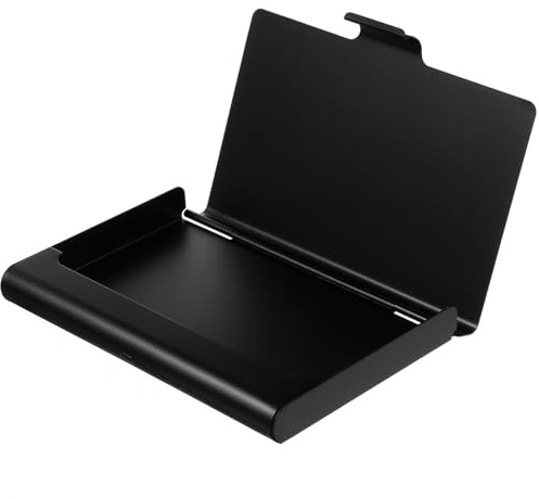 GLEAVI Estuche para Tarjetas de Visita Portátil de Aleación Metálica Negra, Organizador Sencillo y Delicado para Oficinas y Clínicas Fácil de Transportar