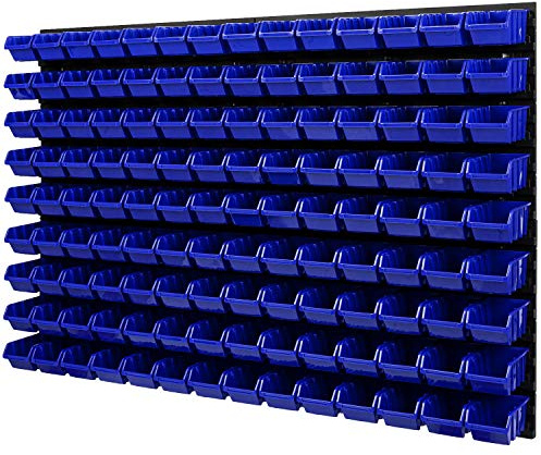 PAFEN Wandregal Stapelboxen - 1152 x 780 mm - 126 TLG. Boxen Lagersystem Werkzeuglochwand Schüttenregal (Blau)