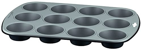 Lagostina Gustosa Stampo 12 Muffin in Acciaio Antiaderente per Forno, Nero, 38x27 cm