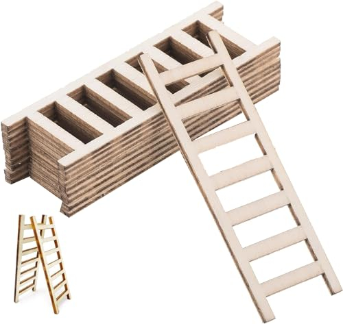 LATRAT Lot de 10 mini échelles en bois, décoration de haute qualité, échelle en bois 7 échelons, 2,2 x 6 cm